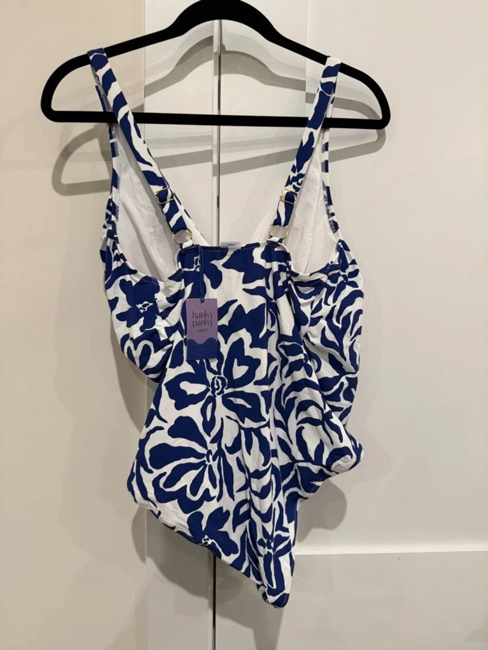 Hanky Panky Wide Strap Wrap One Piece Swimsuit in Blue & White Poolside Sz L NWT
